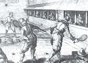A depiction of jeu de paume being played in the 17th century