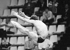 A Mexican diver taking the plunge at the 1980 Olympic Games