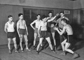 A basketball practice in 1925