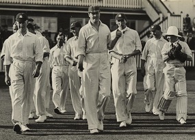 The English cricket team take the pitch in Australia, 1928