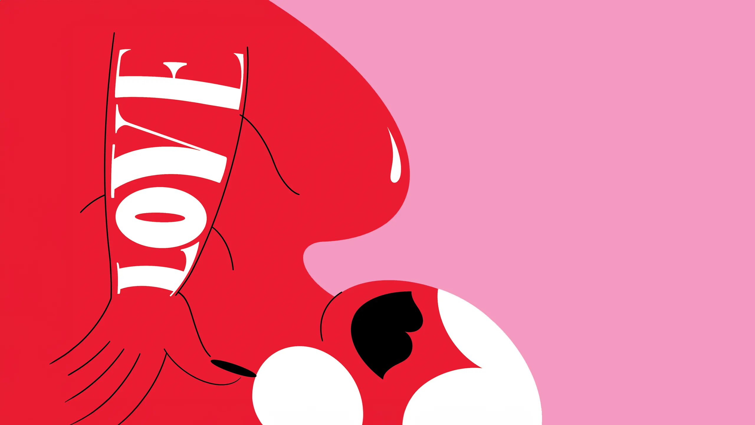 An illustration of a red women with love on her arm on a pink background
