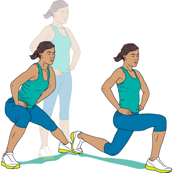 Illustration of a woman doing Clock face lunges