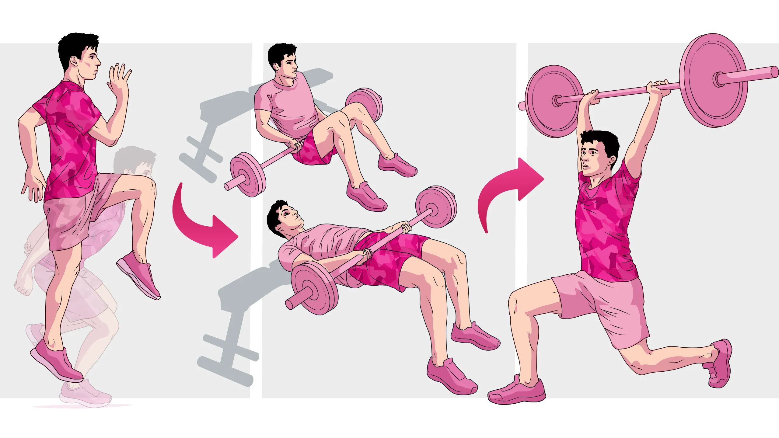 Montage of Illustrations of a man doing worksouts