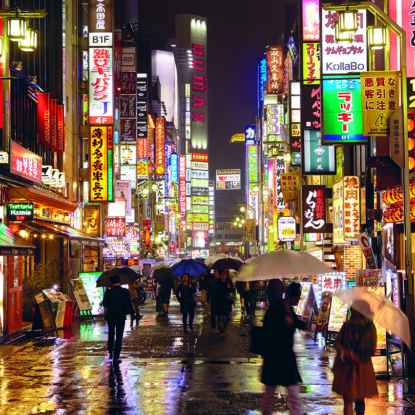 nighttime scene of a street in Seoul