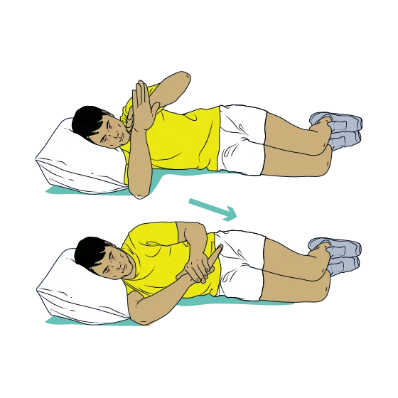 Illustration of a man doing Single leg Shoulder sleeper stretch