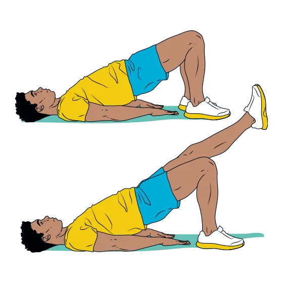 Illustration of a man doing Single leg hamstring bridge hold