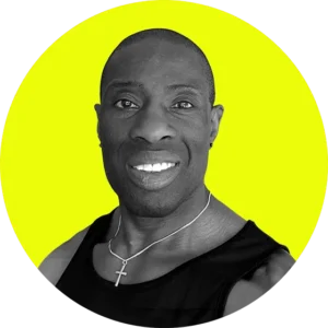 Kirk Gibbons on a yellow circle background