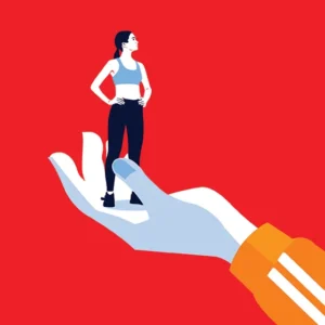 Student in hand being helped red background
