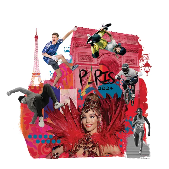 Illustration of TEAM GB athletes against a Paris background