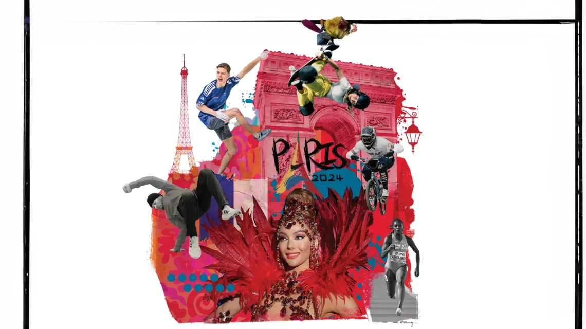 Illustration of TEAM GB athletes against a Paris background