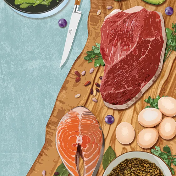New rules of protein board of high protein products like eggs, salmon, meat