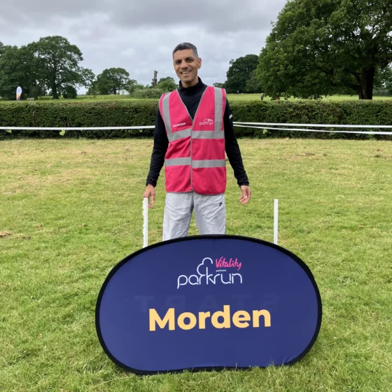 Jas Dhalley is a parkrun volunteer in the borough of Morden, Greater London