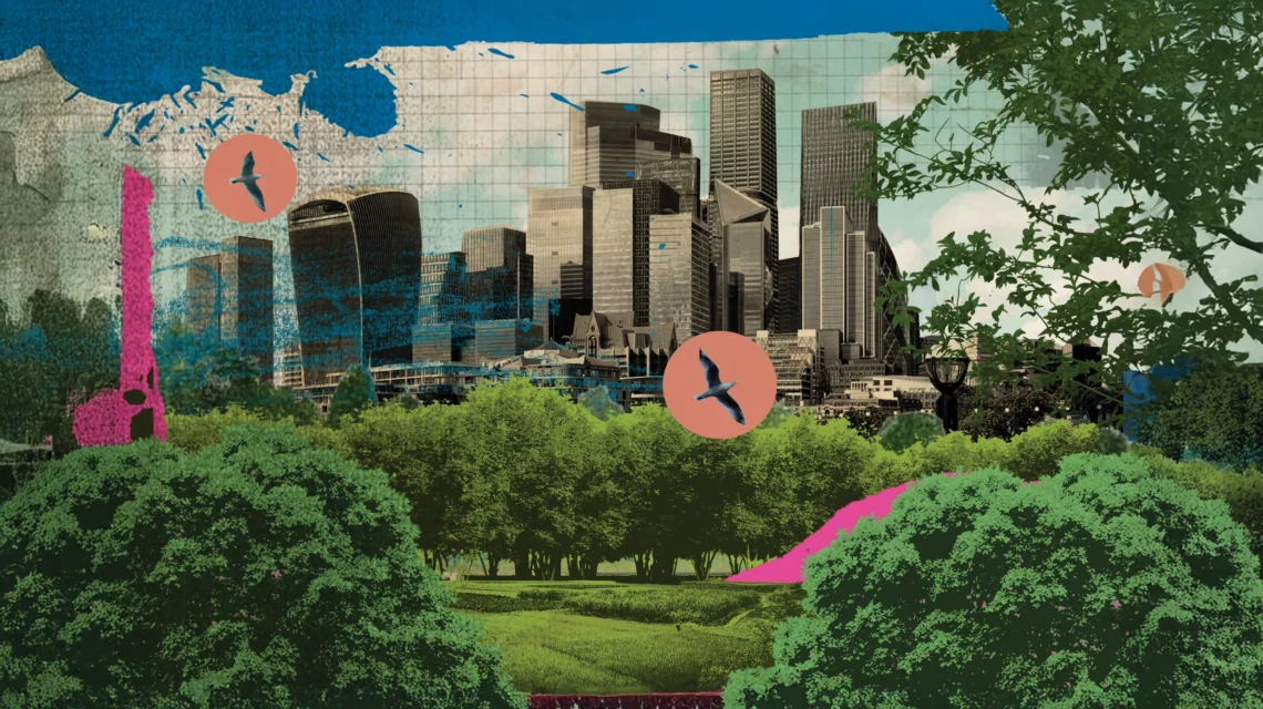 Hidden green trees and parks in busy urban landscapes illustrated
